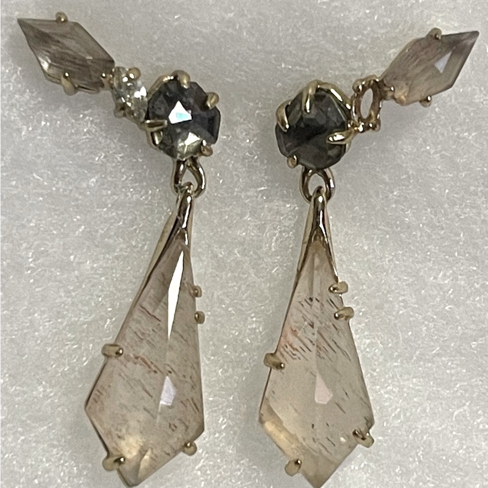 Alexis Bittar Earring Goldtone with Neutral Translucent Quartz-look Stones